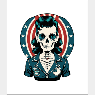 Fun Patriotic Rockabilly Skeleton Posters and Art